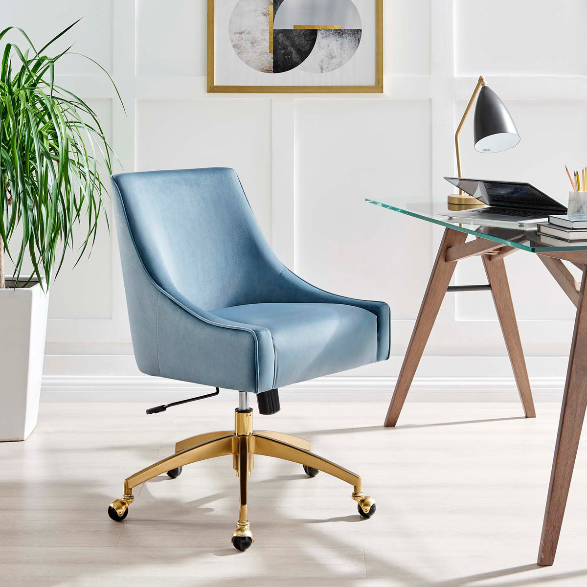 Discern Performance Velvet Office Chair - Light Blue
