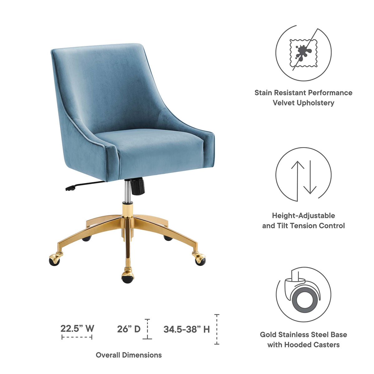 Discern Performance Velvet Office Chair - Light Blue