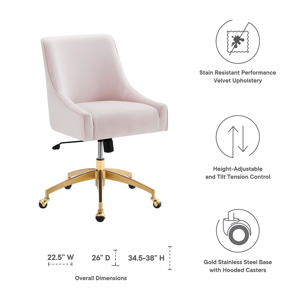 Discern Performance Velvet Office Chair - Pink (chair)