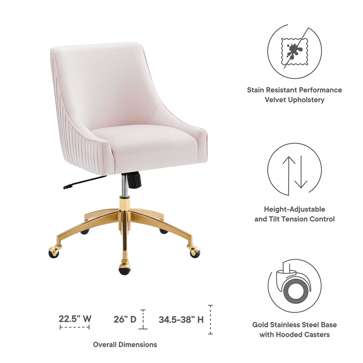 Discern Performance Velvet Office Chair - Pink (Chair)