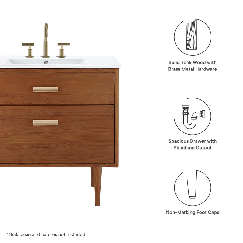 Cassia 36" Teak Wood Bathroom Vanity Cabinet (Sink Basin Not Included) - Natural
