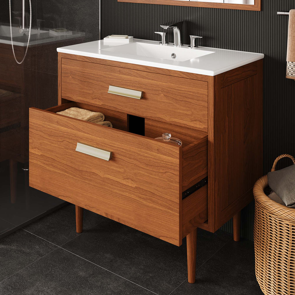 Cassia 36" Teak Wood Bathroom Vanity Cabinet (Sink Basin Not Included) - Natural