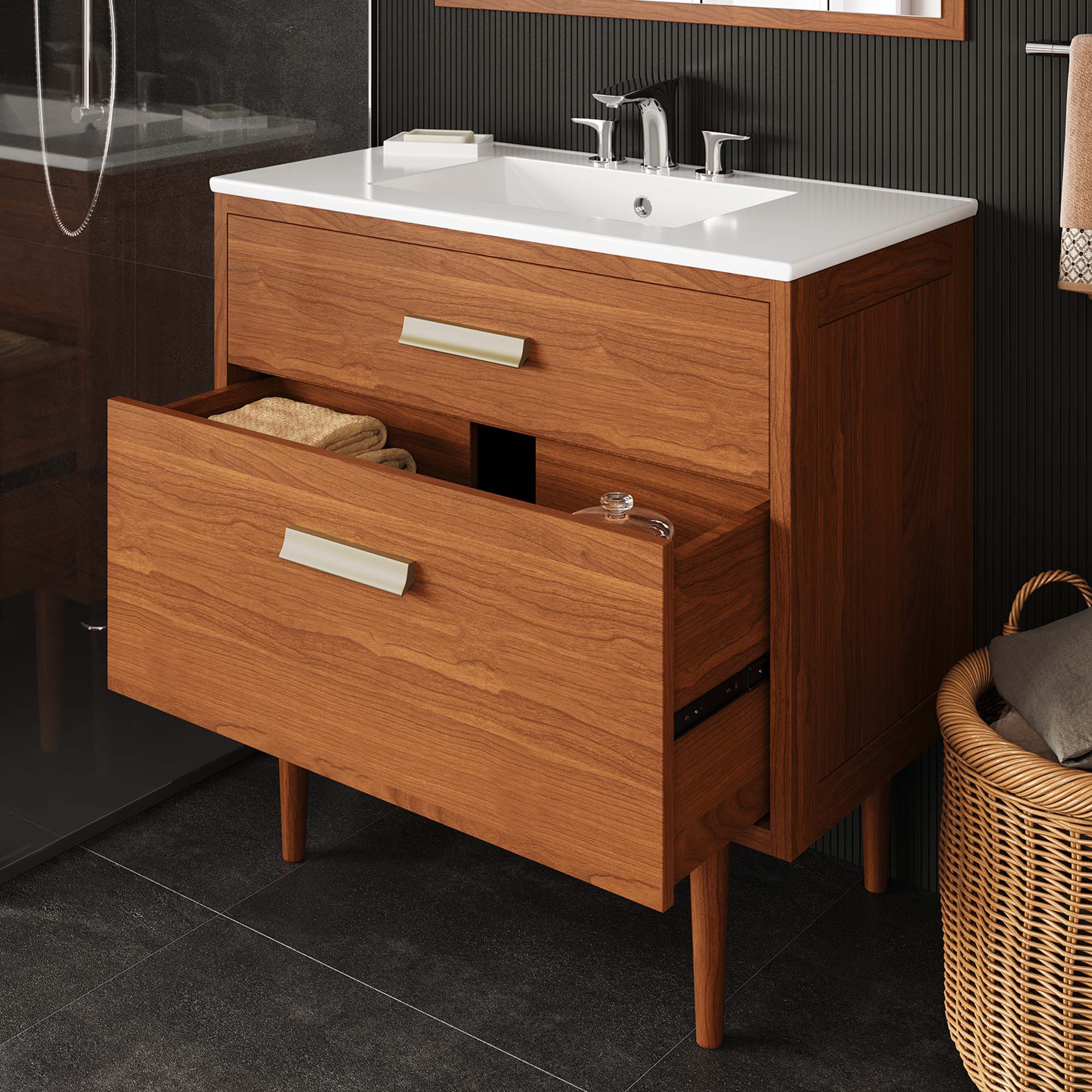 Cassia 36" Teak Wood Bathroom Vanity Cabinet (Sink Basin Not Included) - Natural