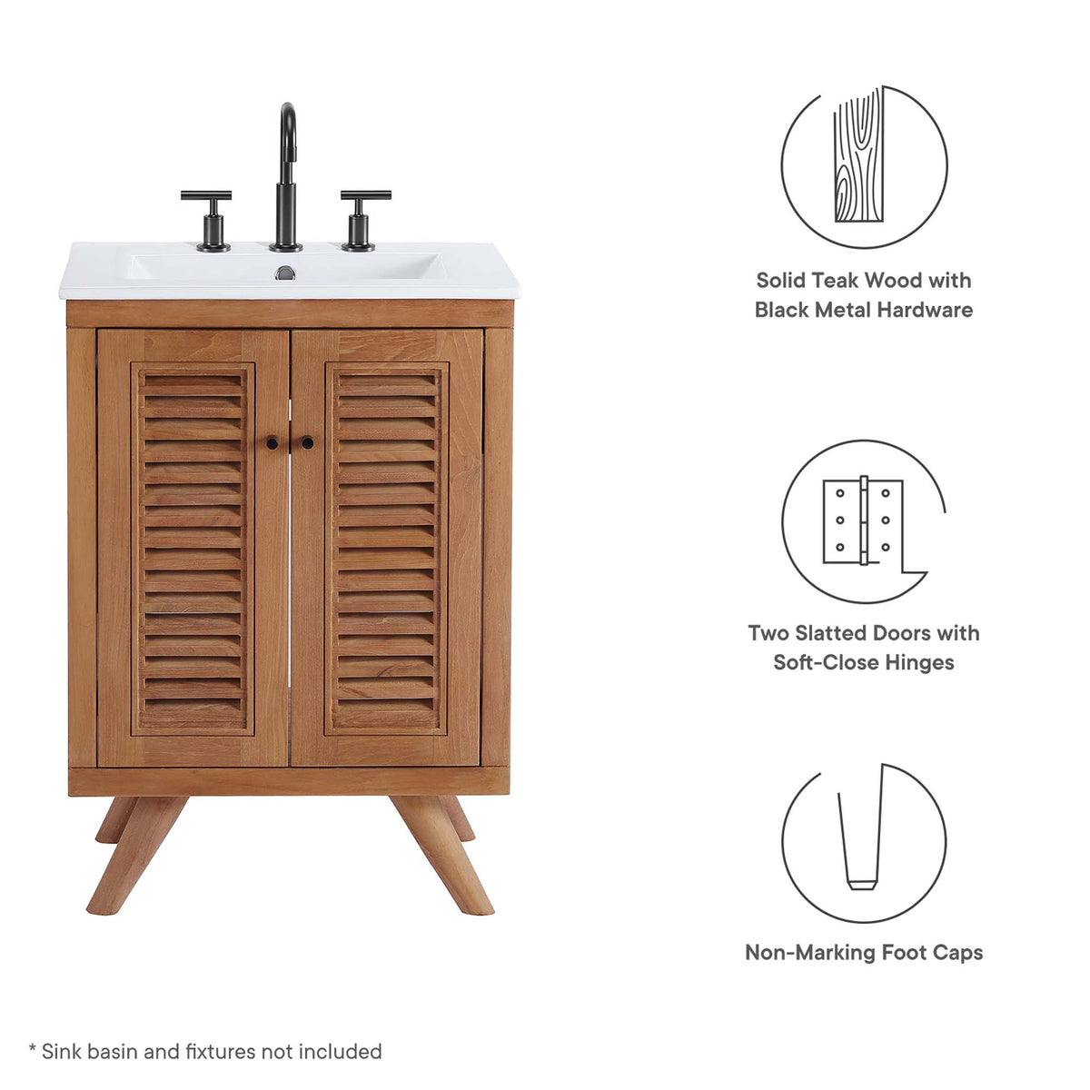 Birdie 24" Teak Wood Bathroom Vanity Cabinet (Sink Basin Not Included) - Natural