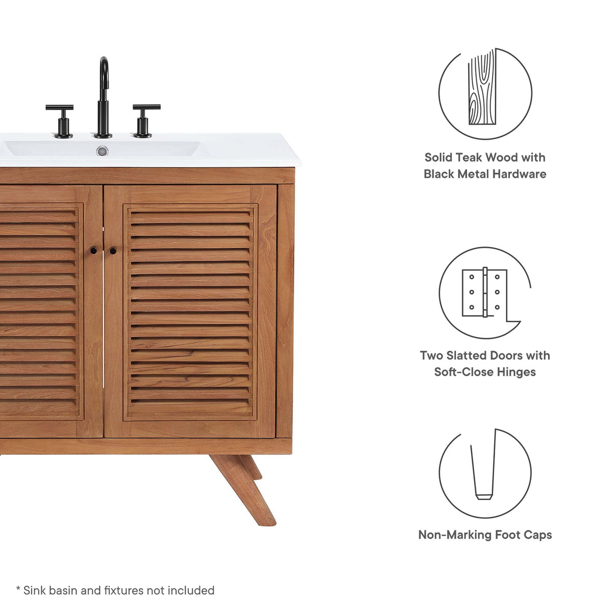 Birdie 36" Teak Wood Bathroom Vanity Cabinet (Sink Basin Not Included) - Natural