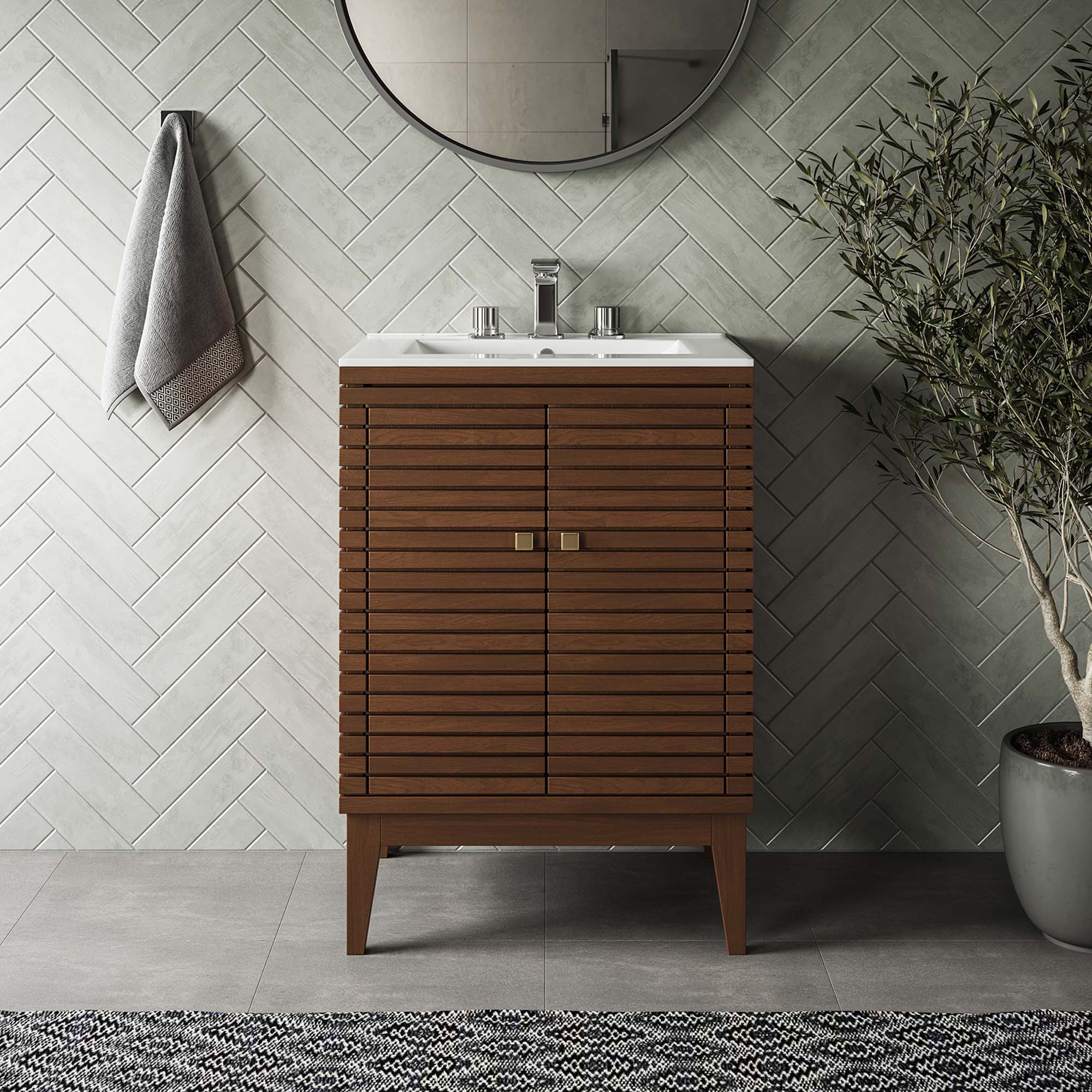 Ledger 24" Wood Bathroom Vanity Cabinet (Sink Basin Not Included) - Walnut