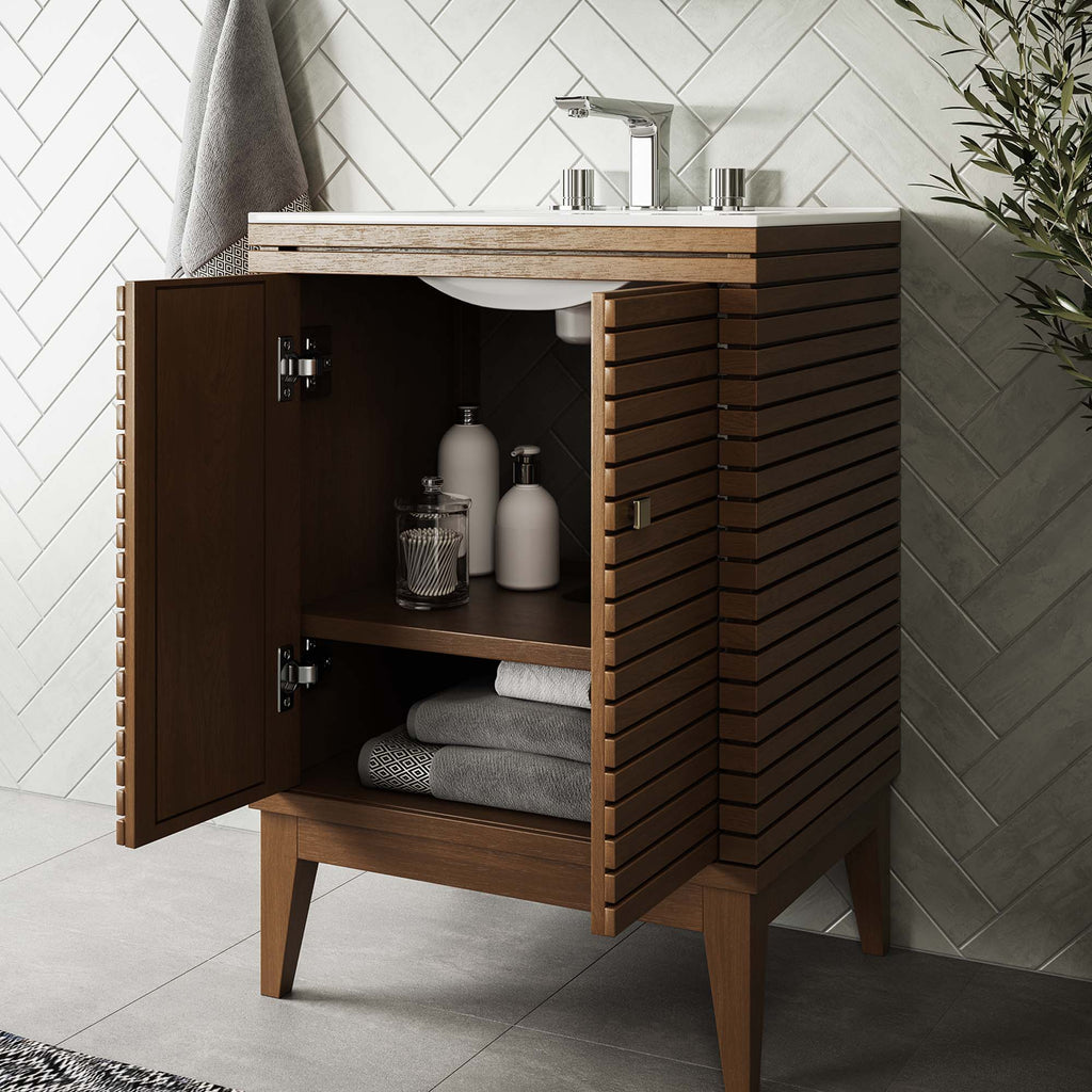 Ledger 24" Wood Bathroom Vanity Cabinet (Sink Basin Not Included) - Walnut