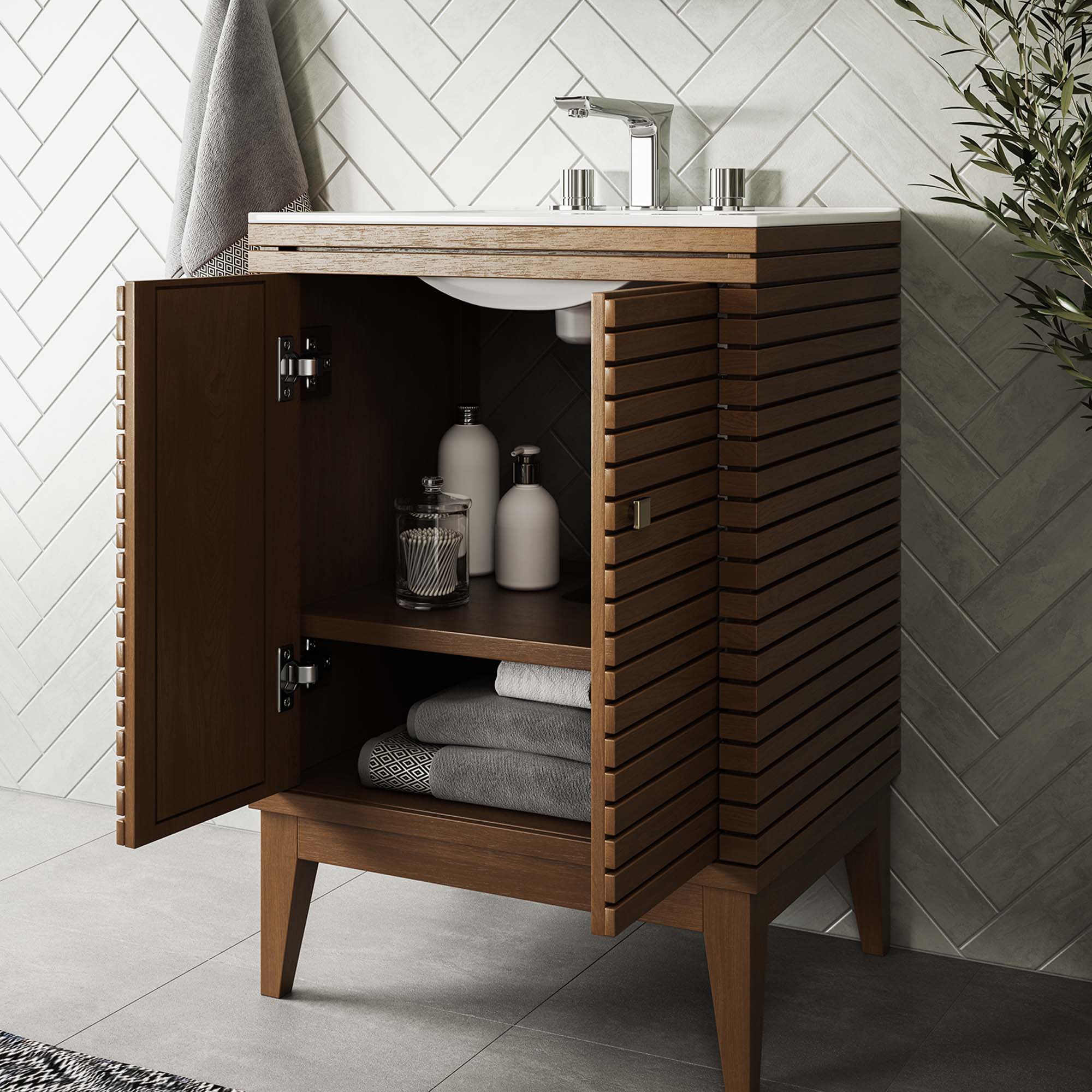 Ledger 24" Wood Bathroom Vanity Cabinet (Sink Basin Not Included) - Walnut