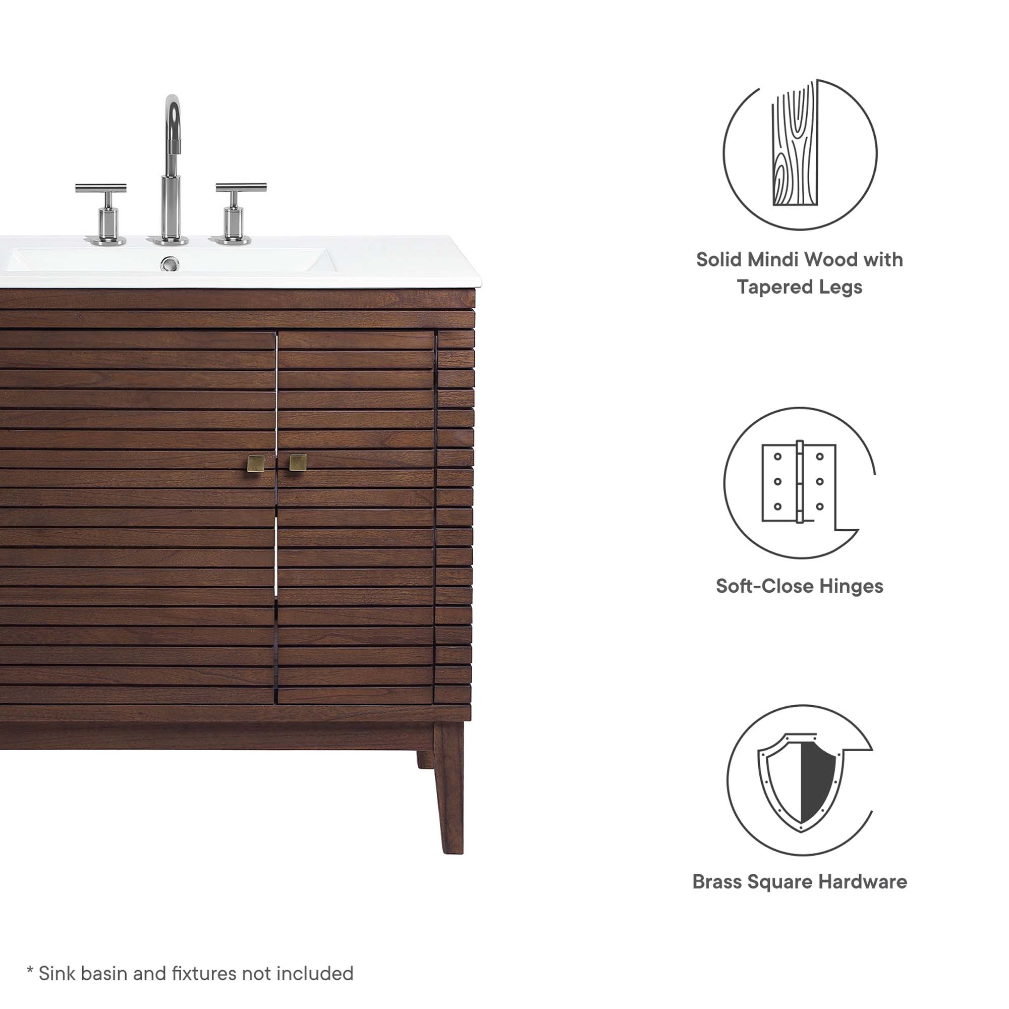 Ledger 36" Wood Bathroom Vanity Cabinet (Sink Basin Not Included) - Walnut