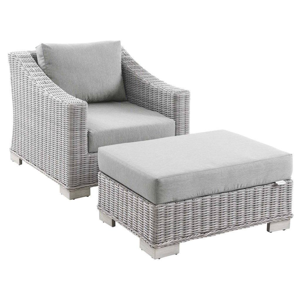 Conway 2-Piece Outdoor Patio Wicker Rattan Armchair and Ottoman Set - Light Gray Gray