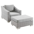 Conway 2-Piece Outdoor Patio Wicker Rattan Armchair and Ottoman Set - Light Gray Gray