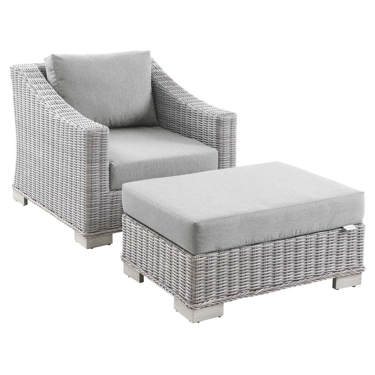 Conway 2-Piece Outdoor Patio Wicker Rattan Armchair and Ottoman Set - Light Gray Gray