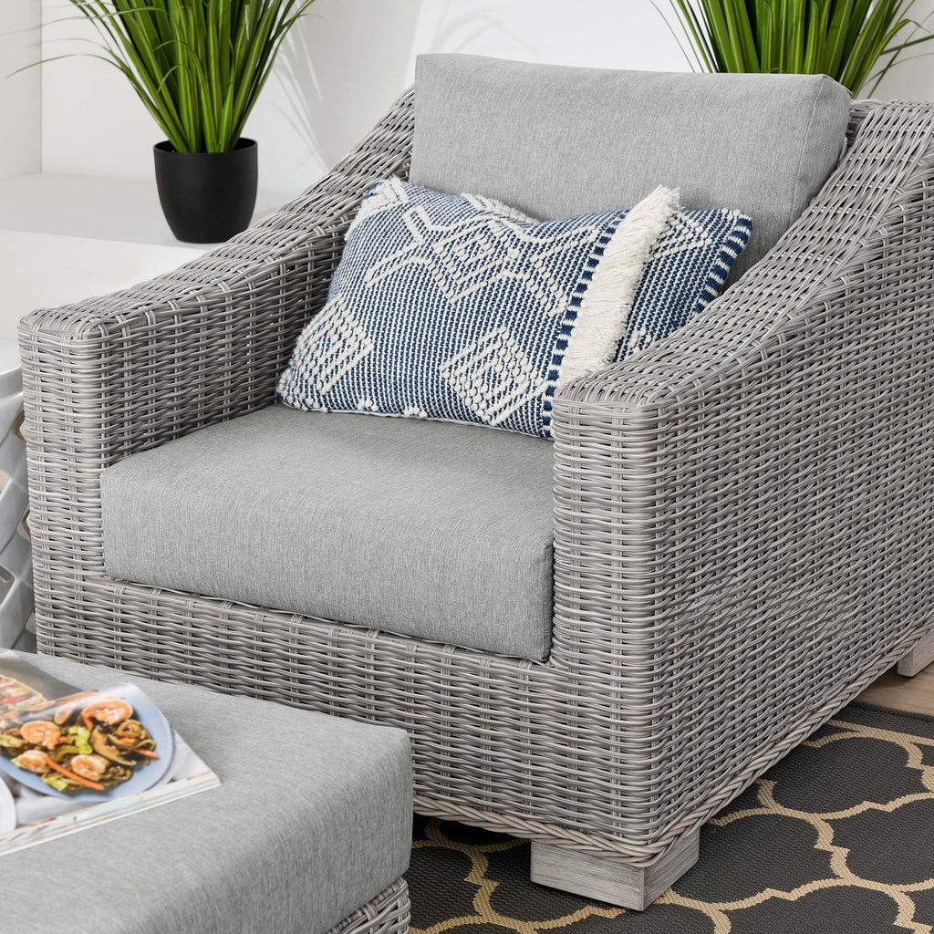 Conway 2-Piece Outdoor Patio Wicker Rattan Armchair and Ottoman Set - Light Gray Gray