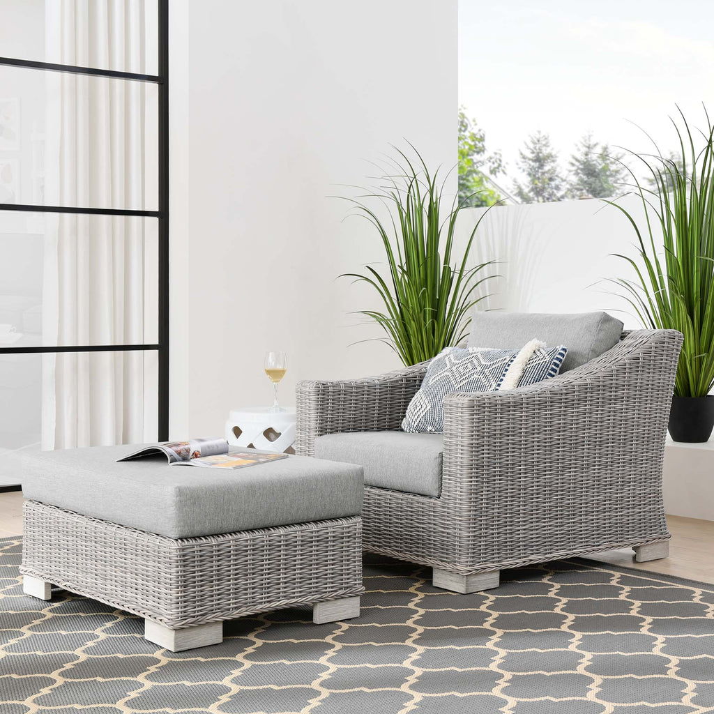 Conway 2-Piece Outdoor Patio Wicker Rattan Armchair and Ottoman Set - Light Gray Gray