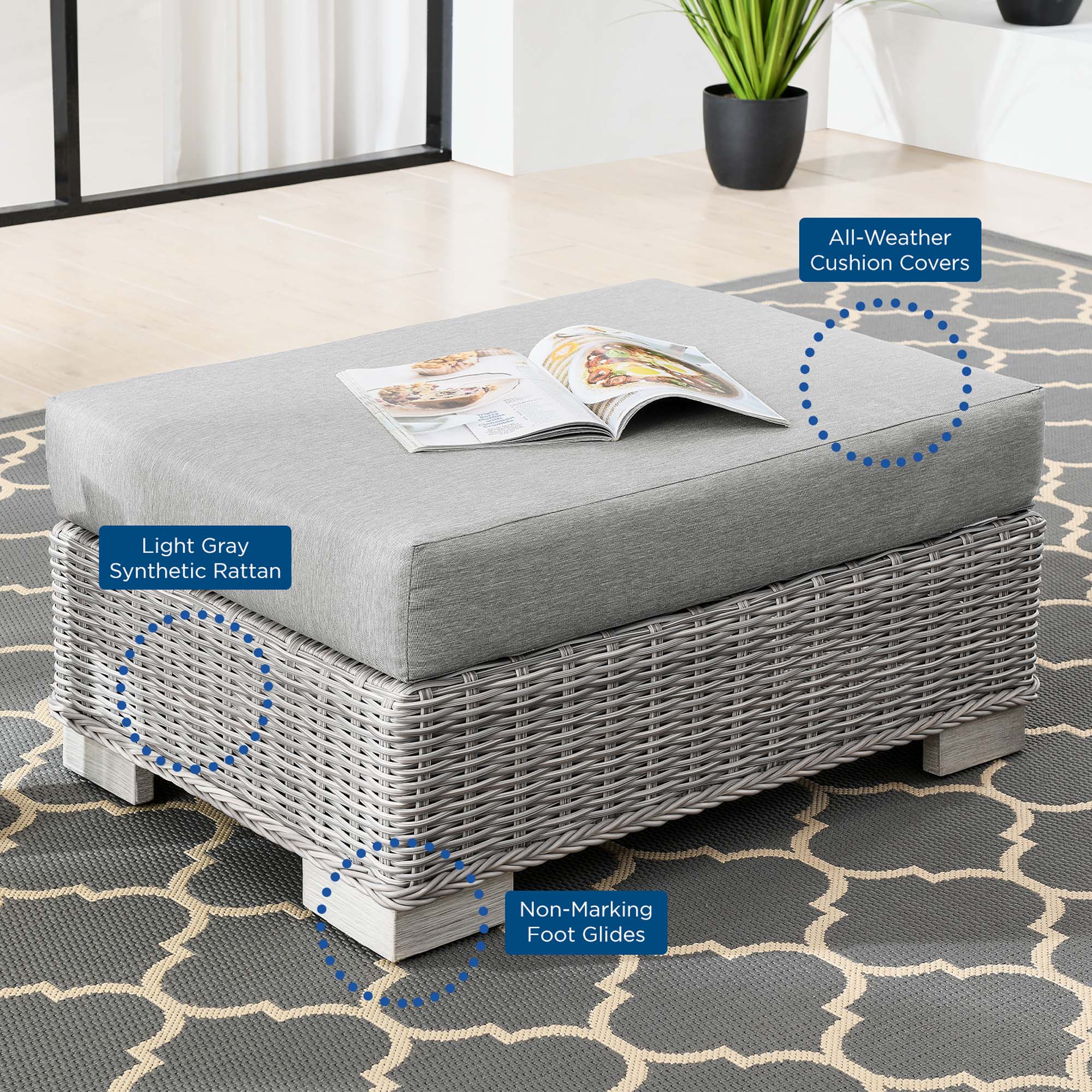 Conway 2-Piece Outdoor Patio Wicker Rattan Armchair and Ottoman Set - Light Gray Gray