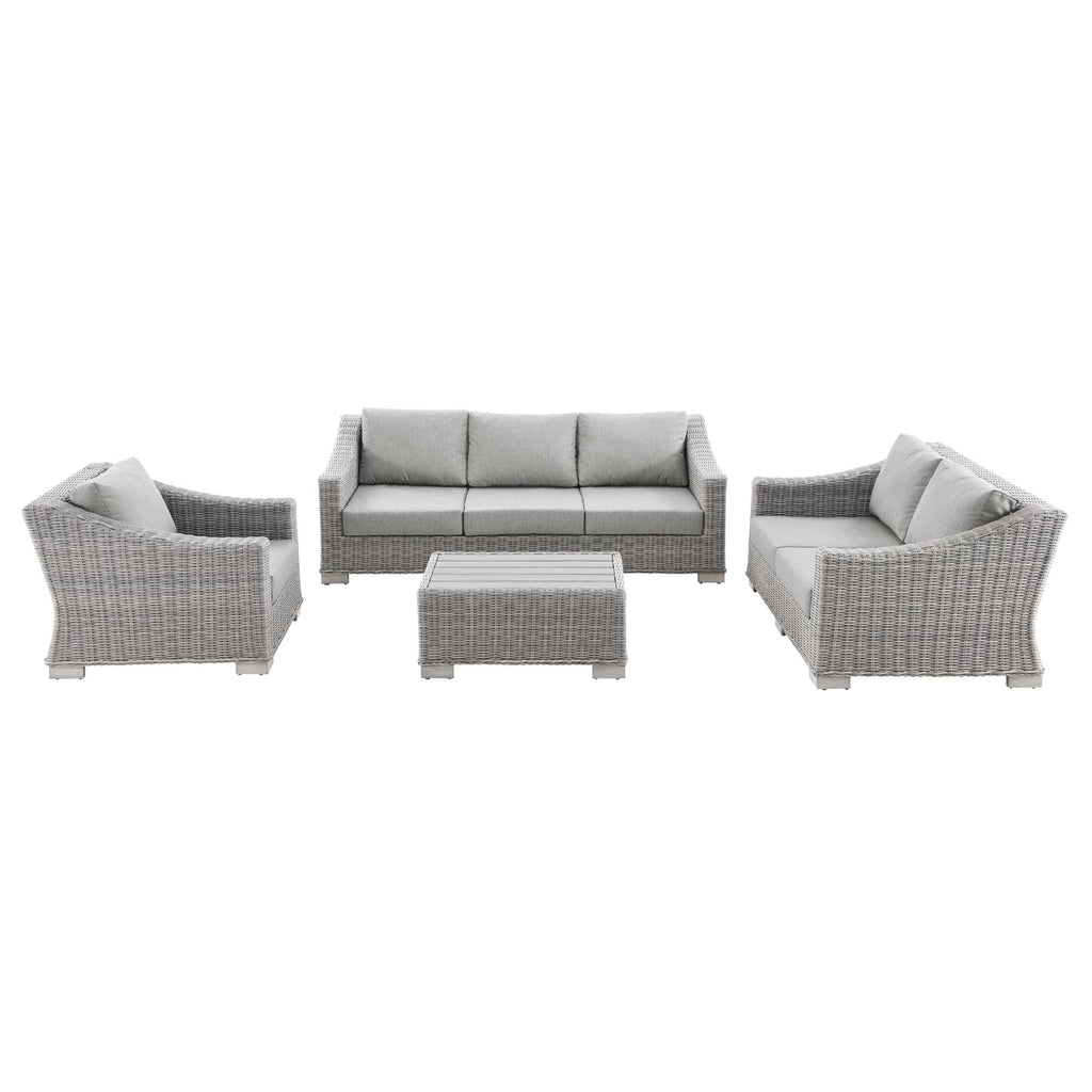 Conway 4-Piece Outdoor Patio Wicker Rattan Furniture Set - Light Gray Gray (Coffee Table, Armchair, Loveseat, Sofa)