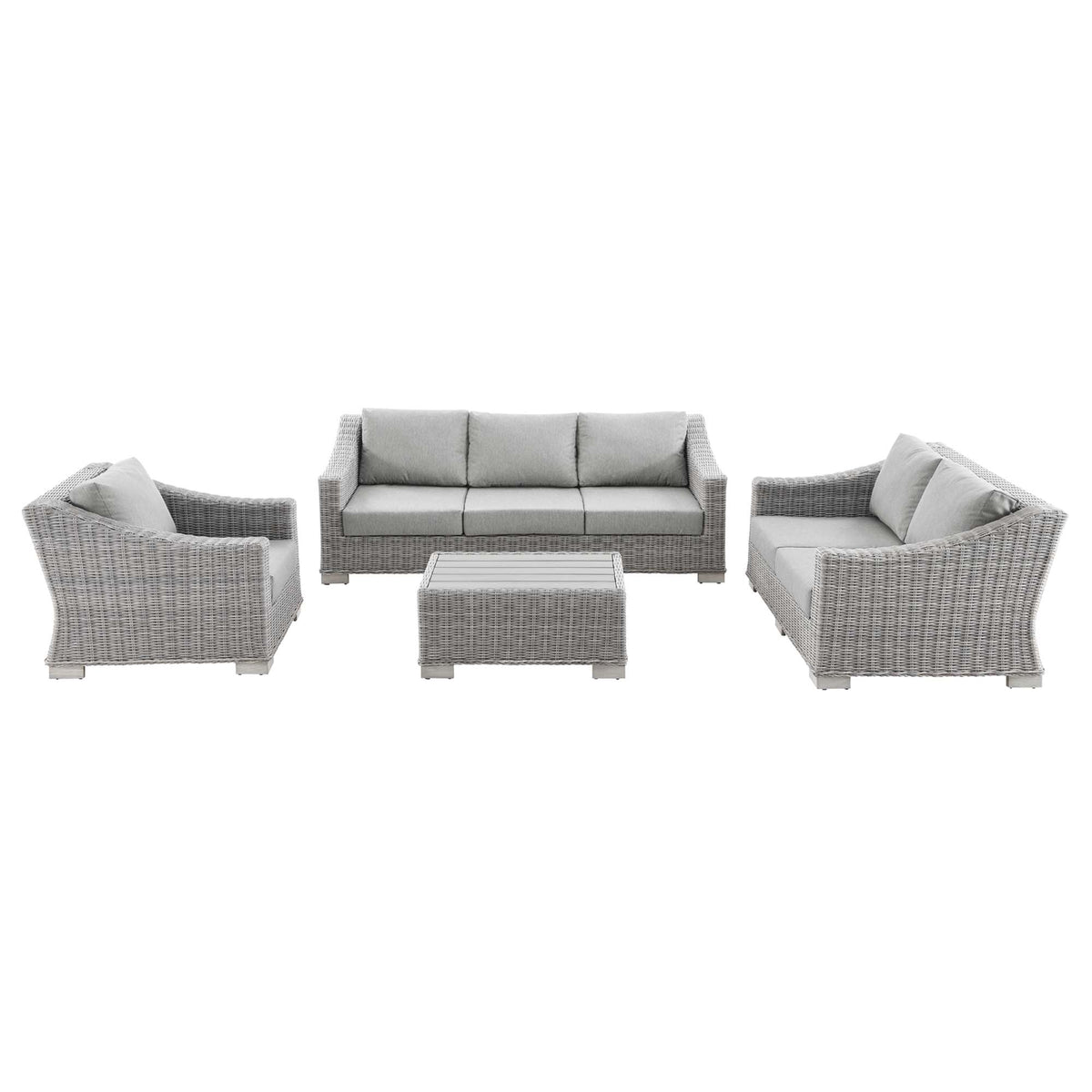 Conway 4-Piece Outdoor Patio Wicker Rattan Furniture Set - Light Gray Gray (Coffee Table, Armchair, Loveseat, Sofa)