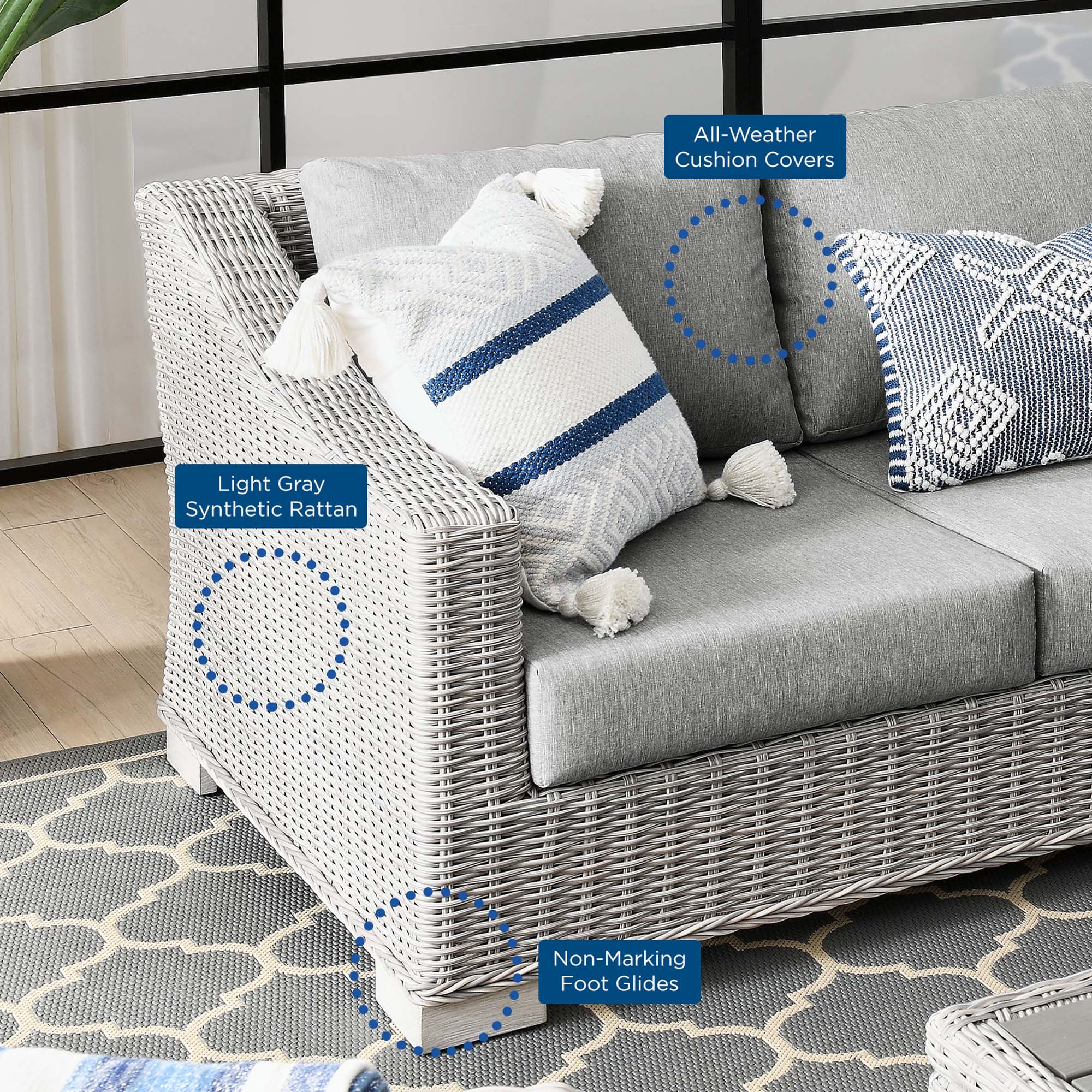 Conway 4-Piece Outdoor Patio Wicker Rattan Furniture Set - Light Gray Gray (Coffee Table, Armchair, Loveseat, Sofa)