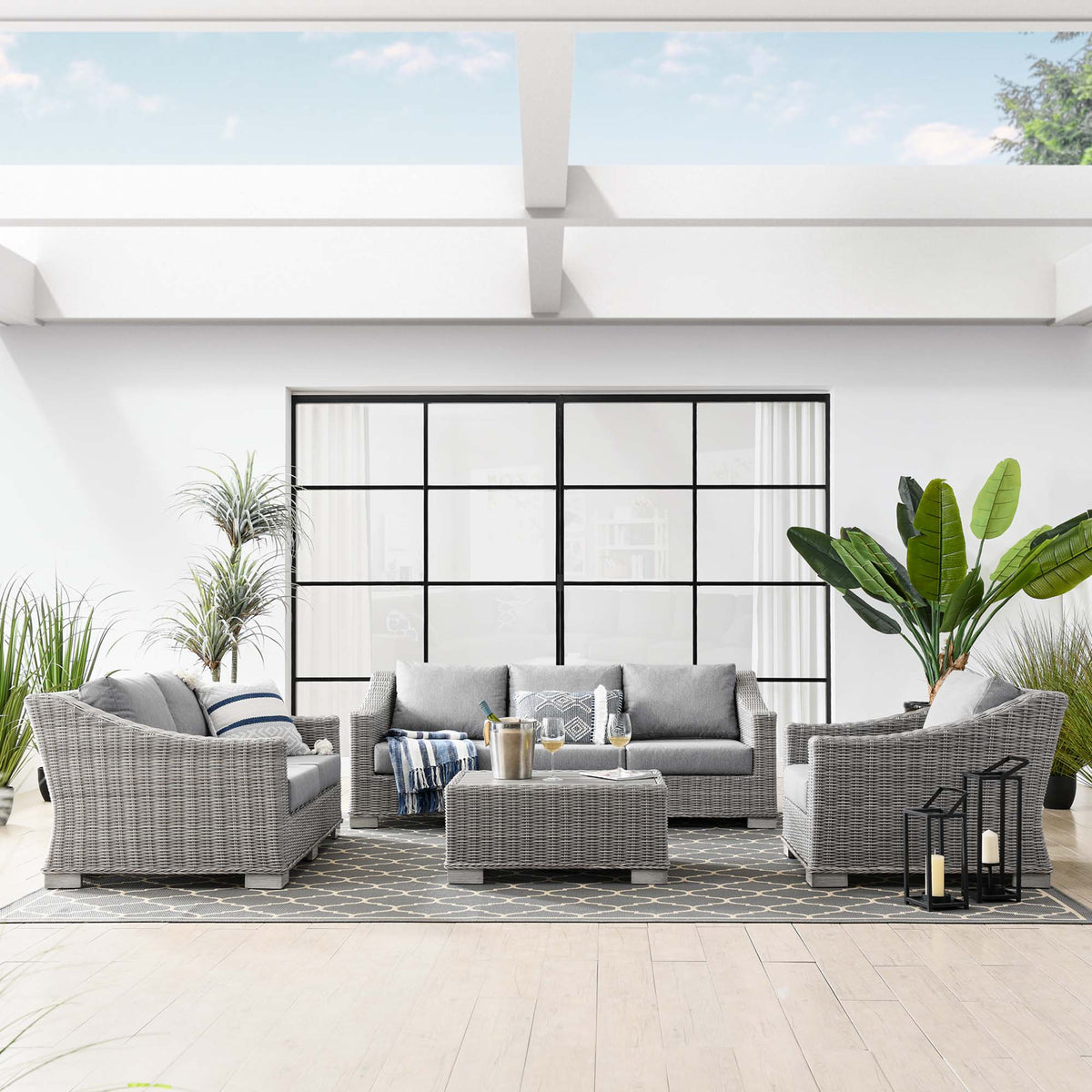 Conway 4-Piece Outdoor Patio Wicker Rattan Furniture Set - Light Gray Gray (Coffee Table, Armchair, Loveseat, Sofa)