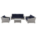 Conway 4-Piece Outdoor Patio Wicker Rattan Furniture Set - Light Gray Navy (Coffee Table, Armchair, Loveseat, Sofa)