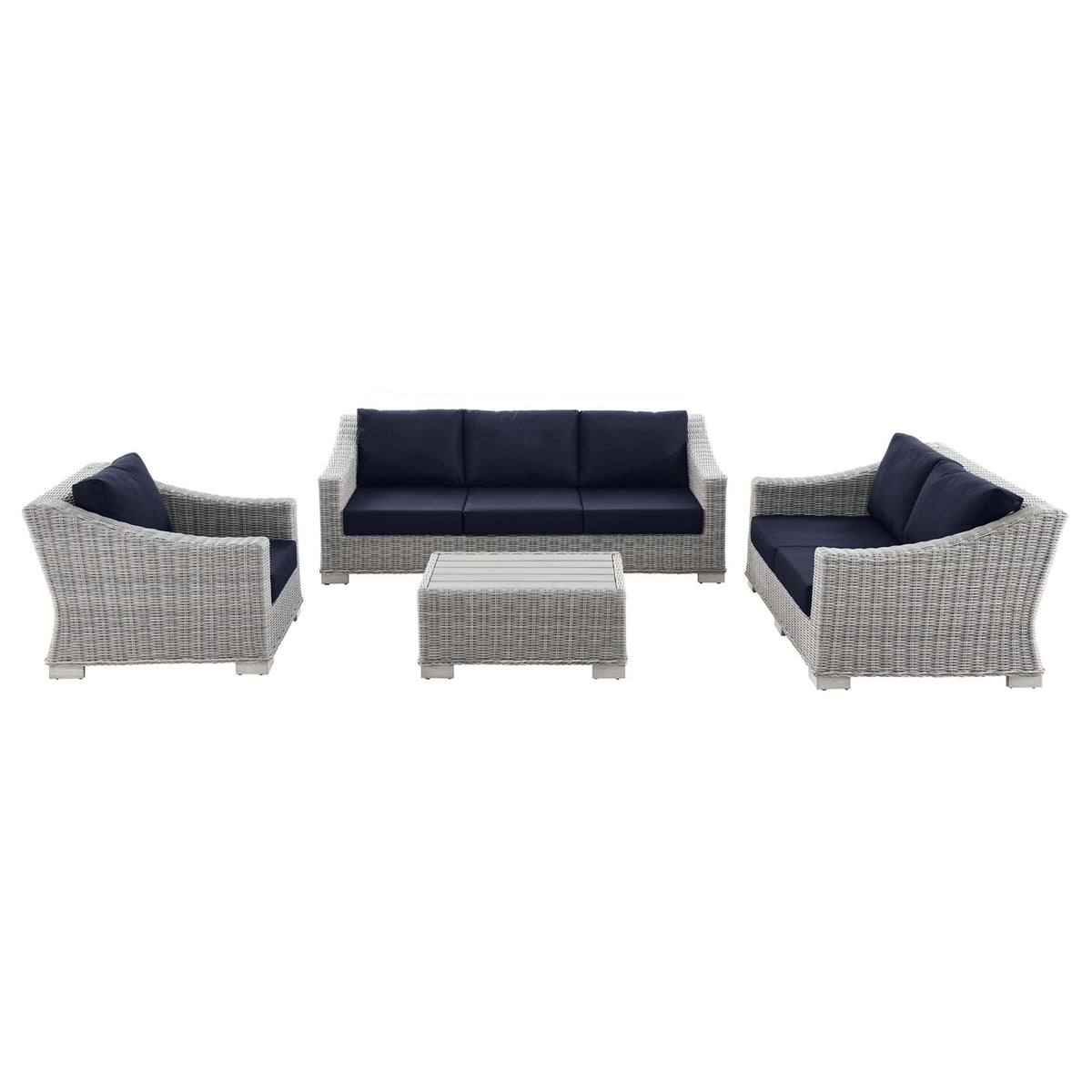 Conway 4-Piece Outdoor Patio Wicker Rattan Furniture Set - Light Gray Navy (Coffee Table, Armchair, Loveseat, Sofa)