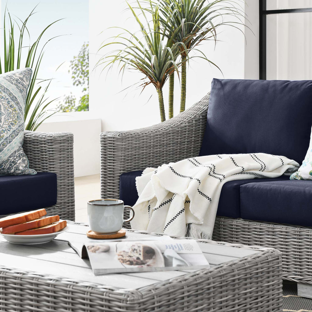 Conway 4-Piece Outdoor Patio Wicker Rattan Furniture Set - Light Gray Navy (Coffee Table, Armchair, Loveseat, Sofa)
