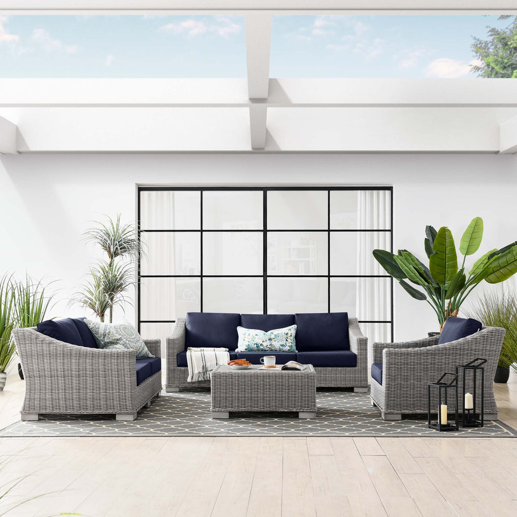 Conway 4-Piece Outdoor Patio Wicker Rattan Furniture Set - Light Gray Navy (Coffee Table, Armchair, Loveseat, Sofa)