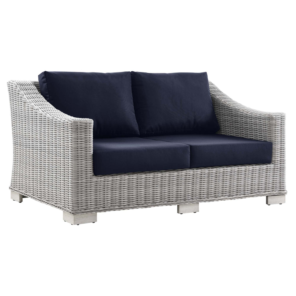 Conway 4-Piece Outdoor Patio Wicker Rattan Furniture Set - Light Gray Navy (Coffee Table, Armchair, Loveseat, Sofa)