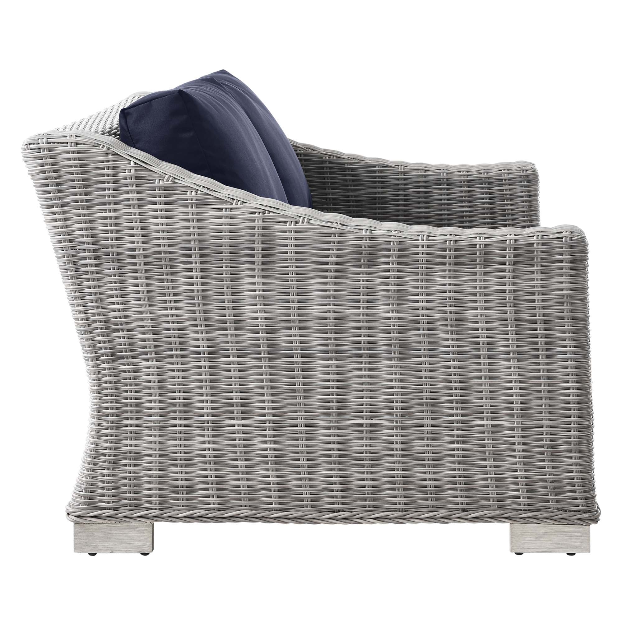 Conway 4-Piece Outdoor Patio Wicker Rattan Furniture Set - Light Gray Navy (Coffee Table, Armchair, Loveseat, Sofa)