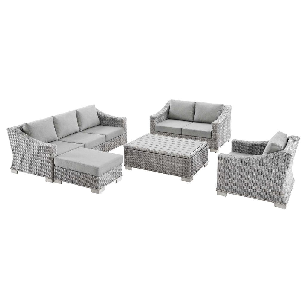 Conway 5-Piece Outdoor Patio Wicker Rattan Furniture Set - Light Gray Gray (Coffee Table, Armchair, Loveseat, Ottoman, Sofa)