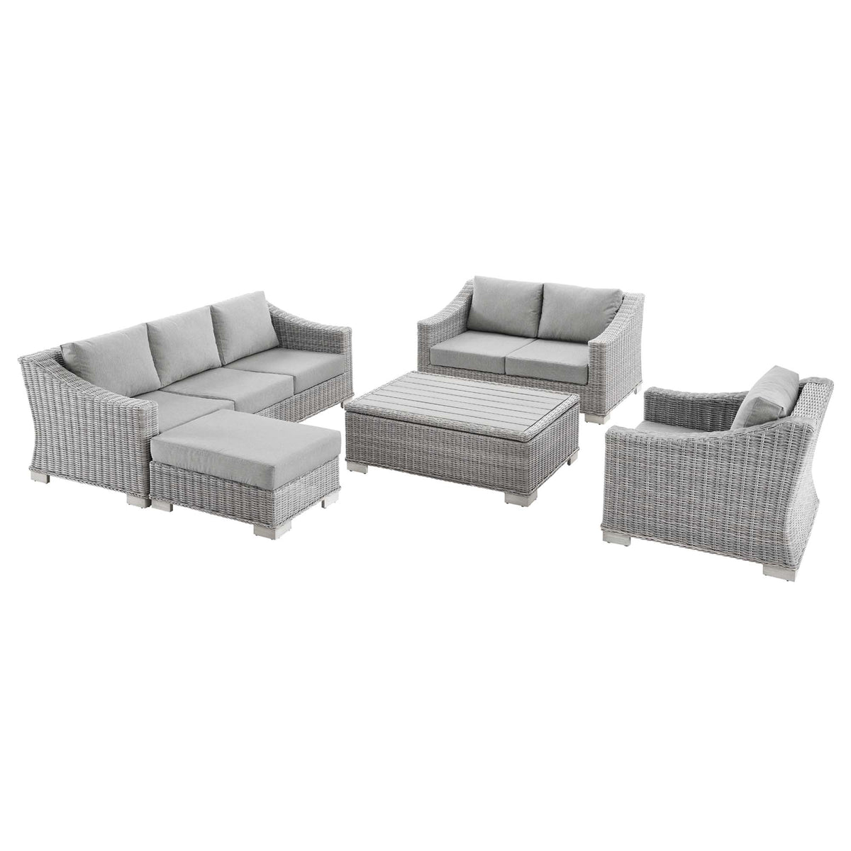 Conway 5-Piece Outdoor Patio Wicker Rattan Furniture Set - Light Gray Gray (Coffee Table, Armchair, Loveseat, Ottoman, Sofa)