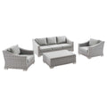 Conway 4-Piece Outdoor Patio Wicker Rattan Furniture Set - Light Gray Gray (Coffee Table, 2 Armchairs, Sofa)