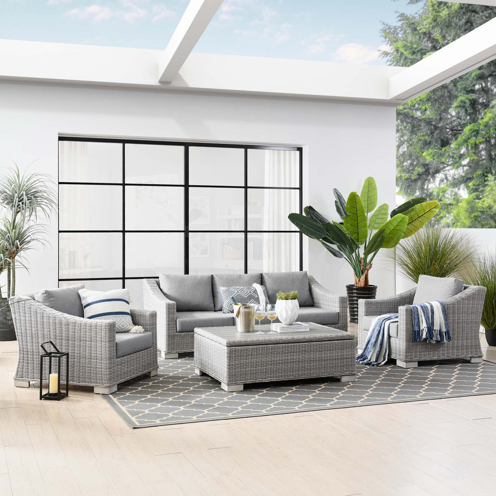 Conway 4-Piece Outdoor Patio Wicker Rattan Furniture Set - Light Gray Gray (Coffee Table, 2 Armchairs, Sofa)