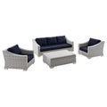 Conway 4-Piece Outdoor Patio Wicker Rattan Furniture Set - Light Gray Navy (Coffee Table, 2 Armchairs, Sofa)