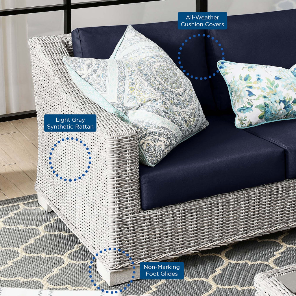 Conway 4-Piece Outdoor Patio Wicker Rattan Furniture Set - Light Gray Navy (Coffee Table, 2 Armchairs, Sofa)