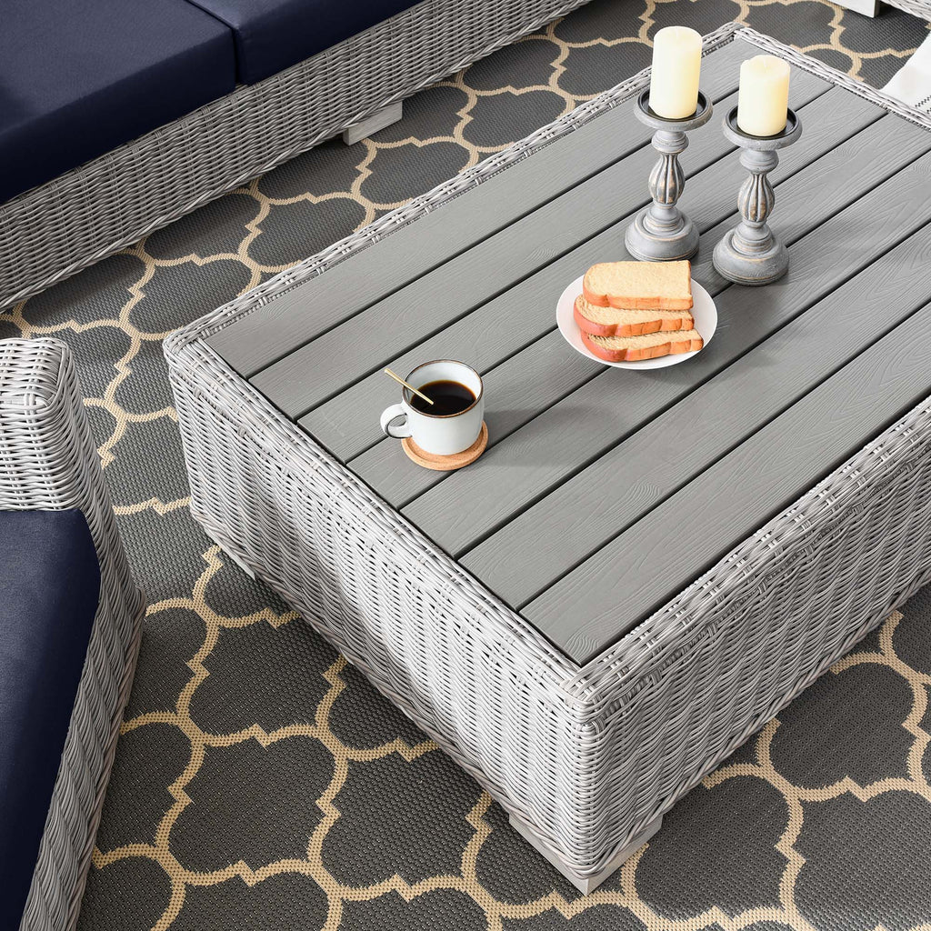 Conway 4-Piece Outdoor Patio Wicker Rattan Furniture Set - Light Gray Navy (Coffee Table, 2 Armchairs, Sofa)
