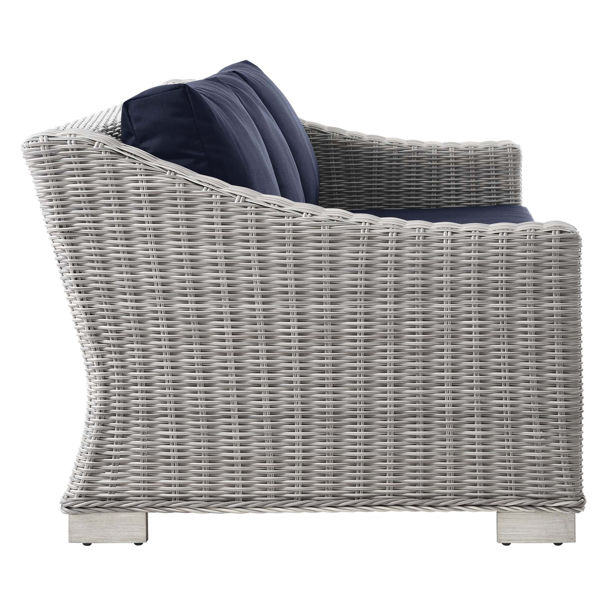 Conway 4-Piece Outdoor Patio Wicker Rattan Furniture Set - Light Gray Navy (Coffee Table, 2 Armchairs, Sofa)