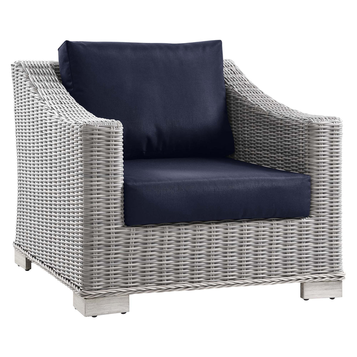 Conway 4-Piece Outdoor Patio Wicker Rattan Furniture Set - Light Gray Navy (Coffee Table, 2 Armchairs, Sofa)