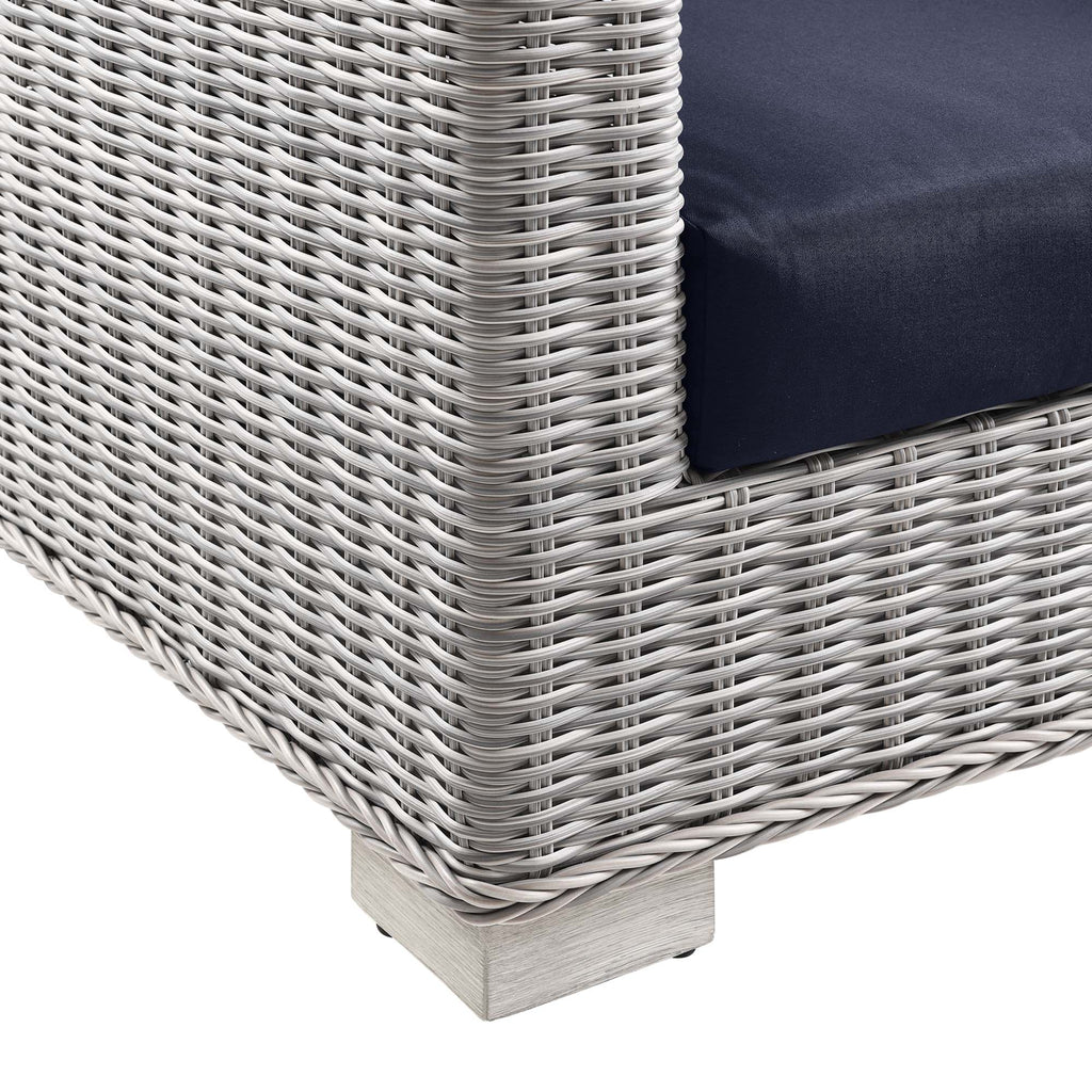 Conway 4-Piece Outdoor Patio Wicker Rattan Furniture Set - Light Gray Navy (Coffee Table, 2 Armchairs, Sofa)