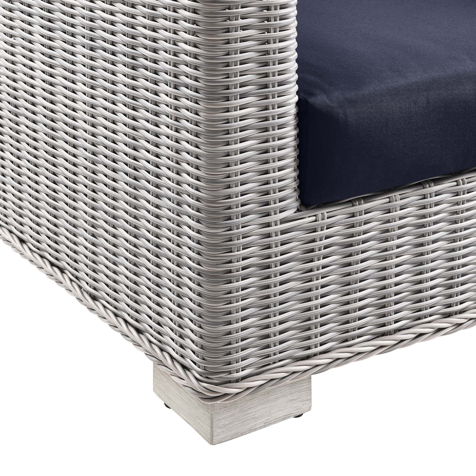 Conway 4-Piece Outdoor Patio Wicker Rattan Furniture Set - Light Gray Navy (Coffee Table, 2 Armchairs, Sofa)