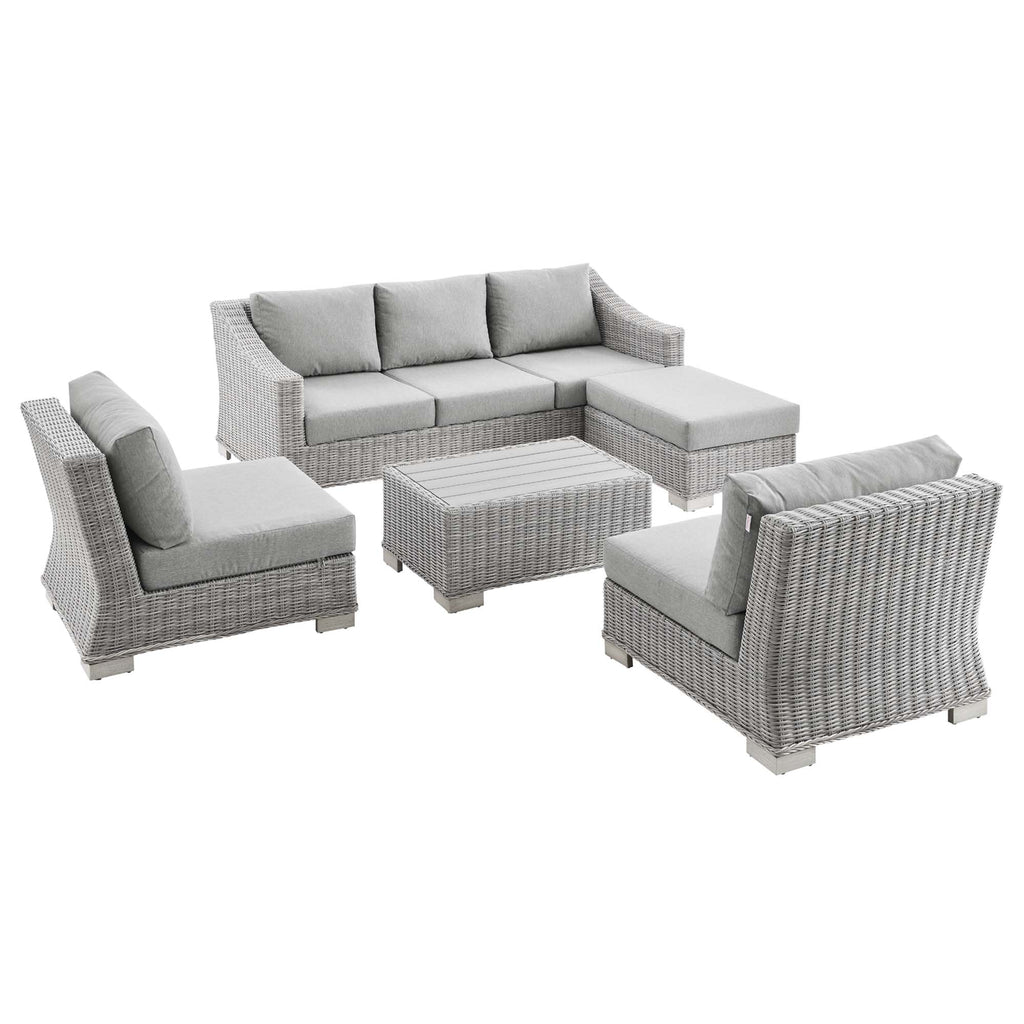 Conway 5-Piece Outdoor Patio Wicker Rattan Furniture Set - Light Gray Gray (Coffee Table, 2 Armchairs, Ottoman, Sofa)