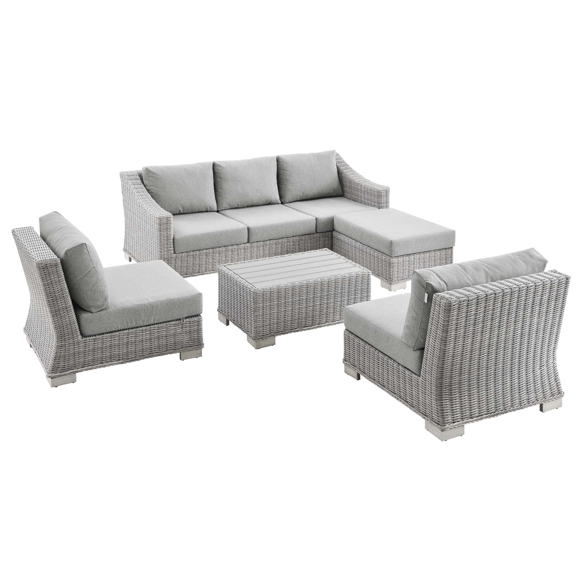 Conway 5-Piece Outdoor Patio Wicker Rattan Furniture Set - Light Gray Gray (Coffee Table, 2 Armchairs, Ottoman, Sofa)