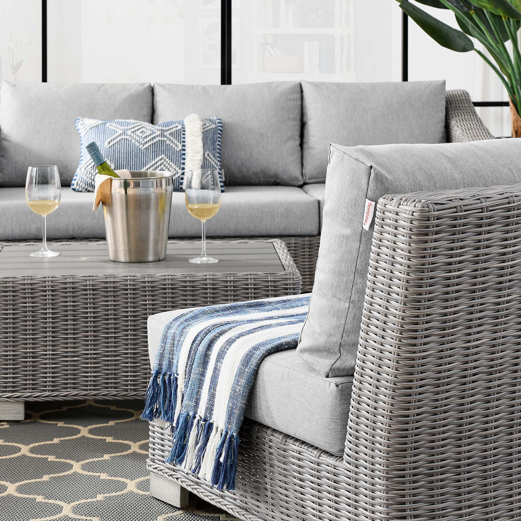 Conway 5-Piece Outdoor Patio Wicker Rattan Furniture Set - Light Gray Gray (Coffee Table, 2 Armchairs, Ottoman, Sofa)