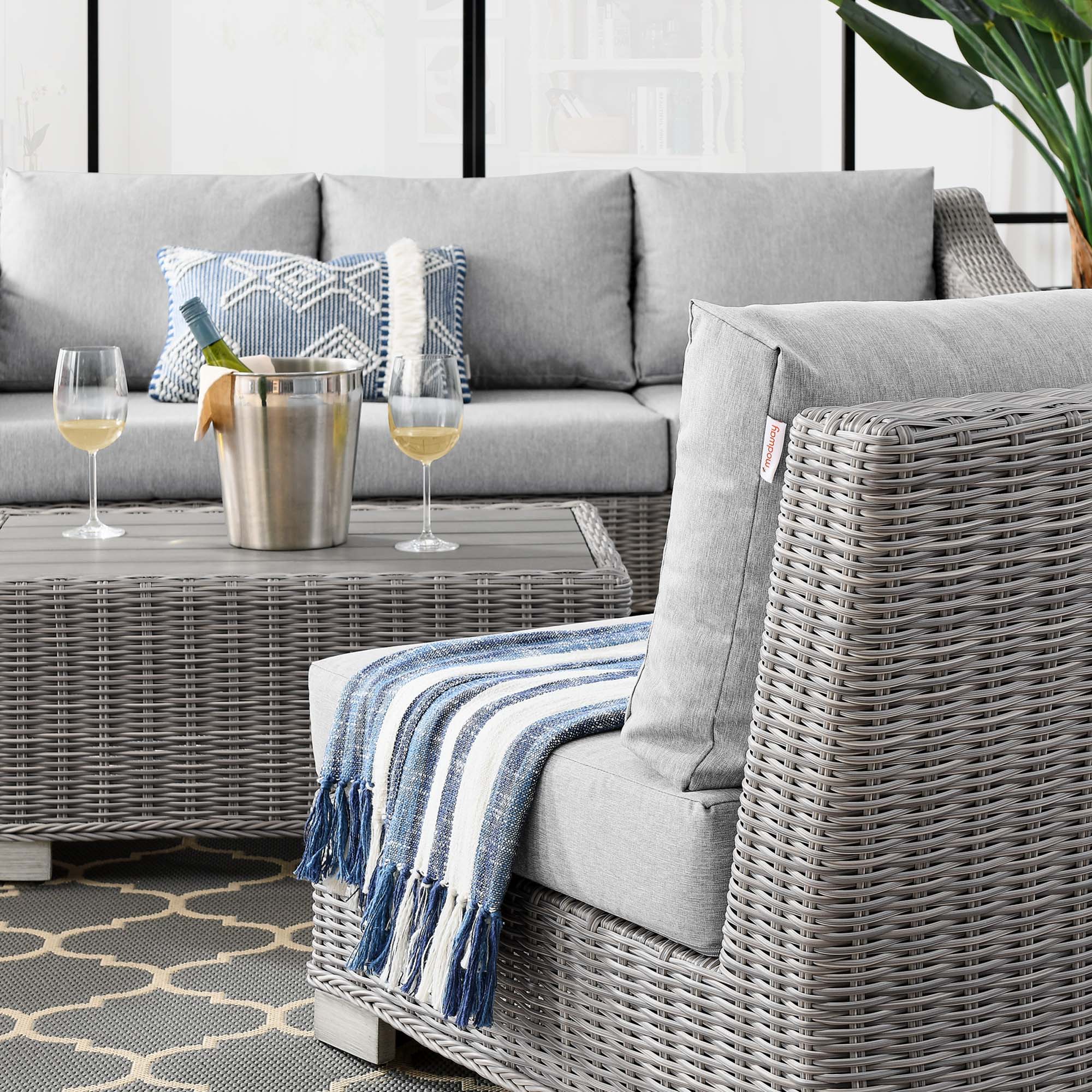 Conway 5-Piece Outdoor Patio Wicker Rattan Furniture Set - Light Gray Gray (Coffee Table, 2 Armchairs, Ottoman, Sofa)