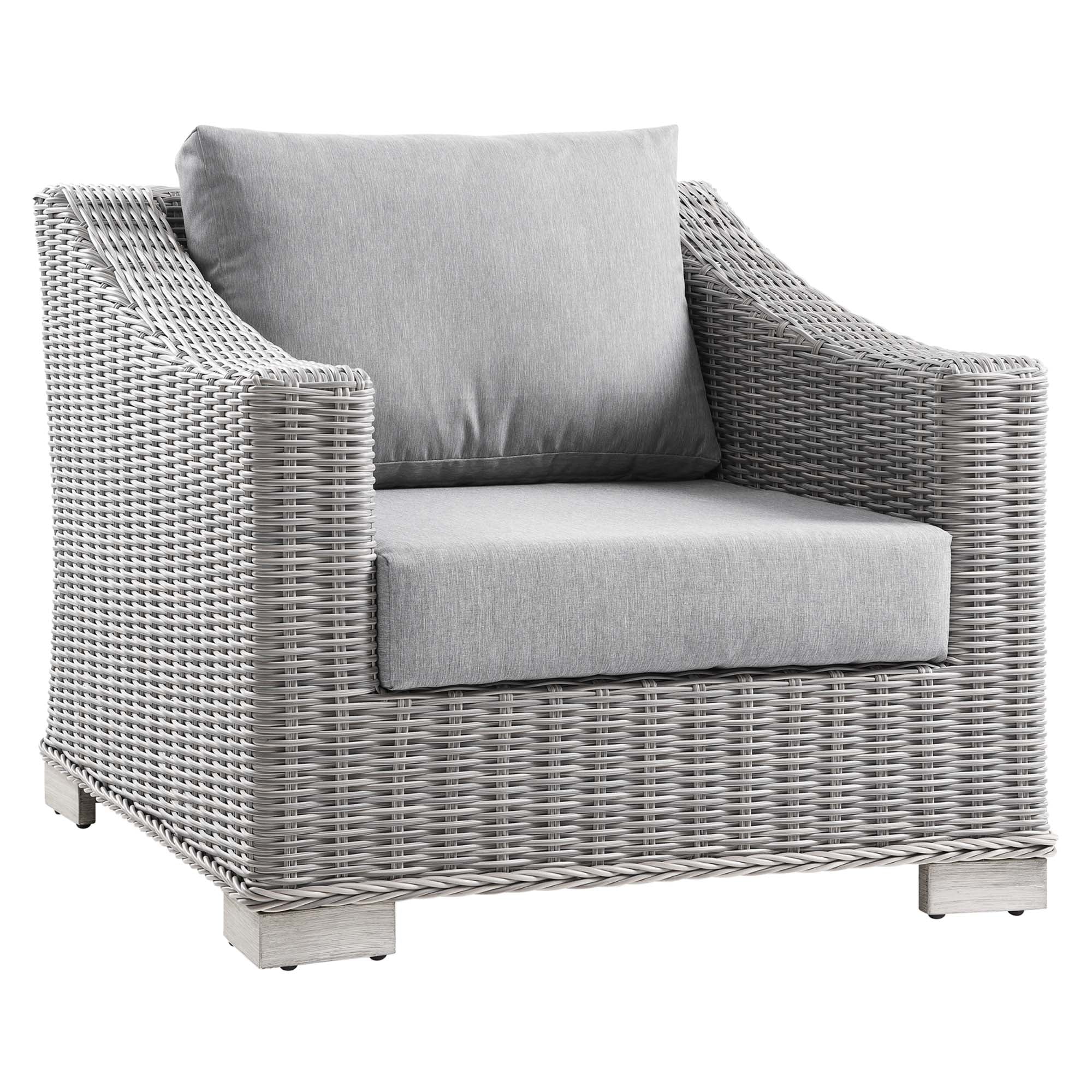 Conway 5-Piece Outdoor Patio Wicker Rattan Furniture Set - Light Gray Gray (Coffee Table, 2 Armchairs, Ottoman, Sofa)