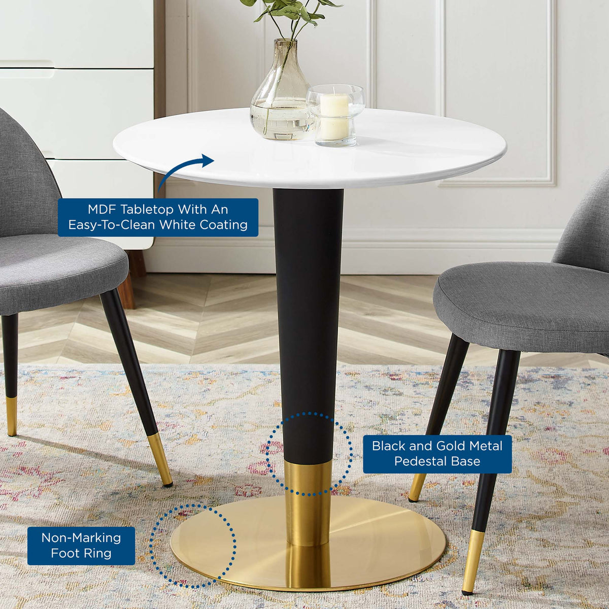 Zinque 28" Dining Table - Gold White