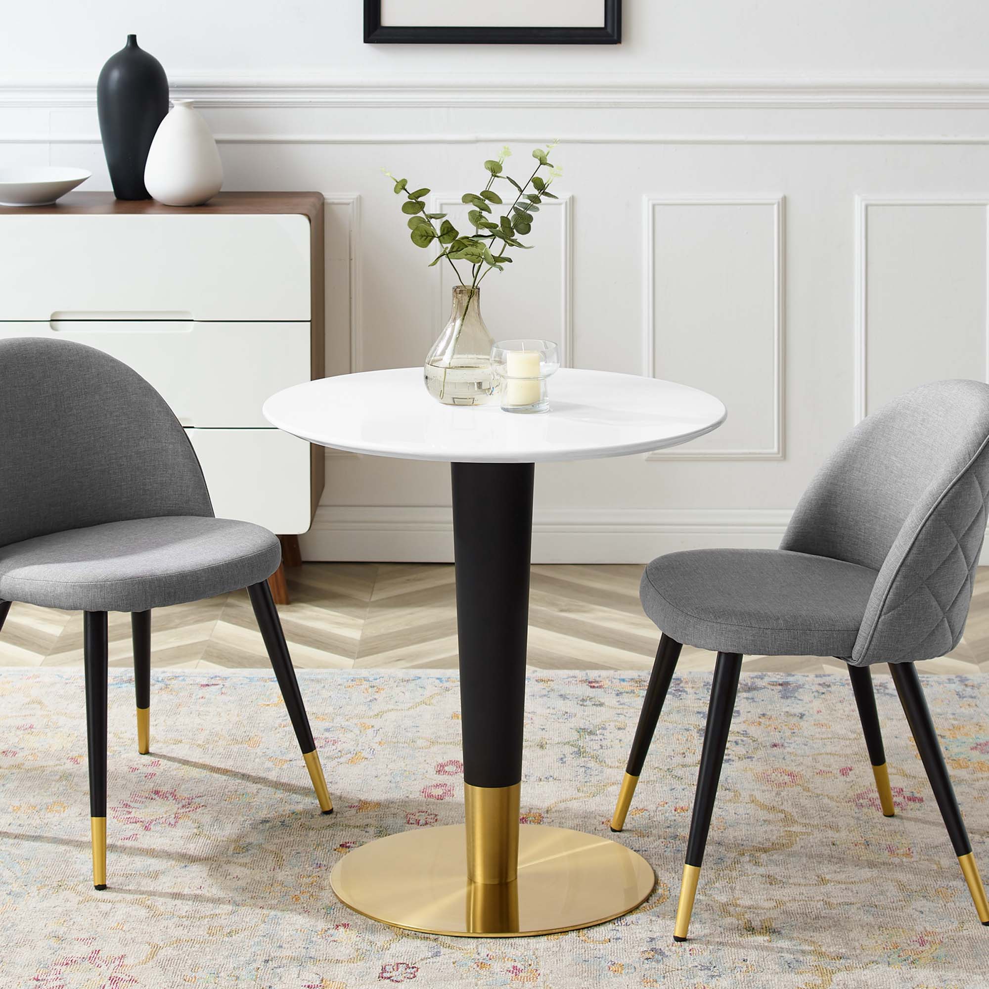 Zinque 28" Dining Table - Gold White