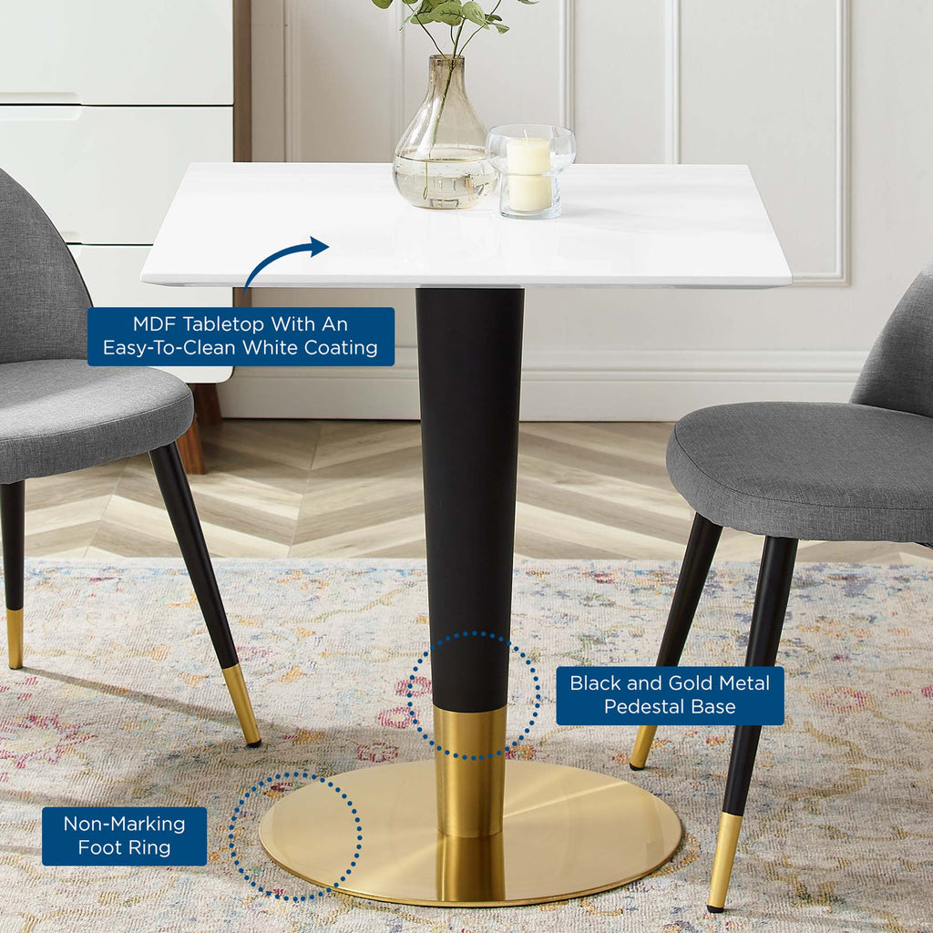 Zinque 28" Square Dining Table - Gold White