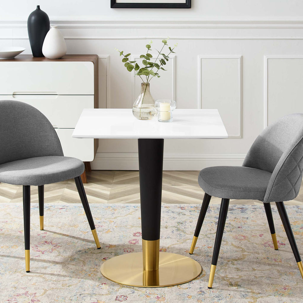 Zinque 28" Square Dining Table - Gold White