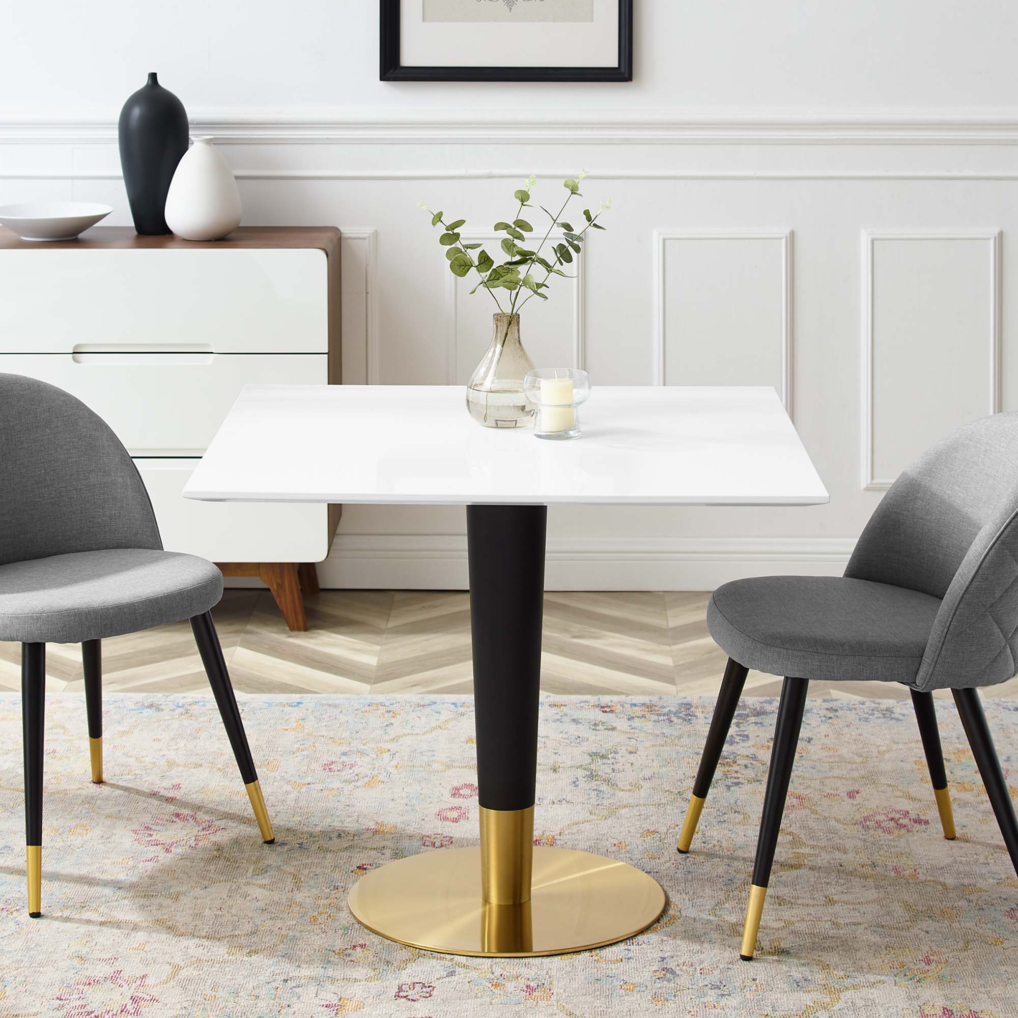 Zinque 36" Square Dining Table - Gold White